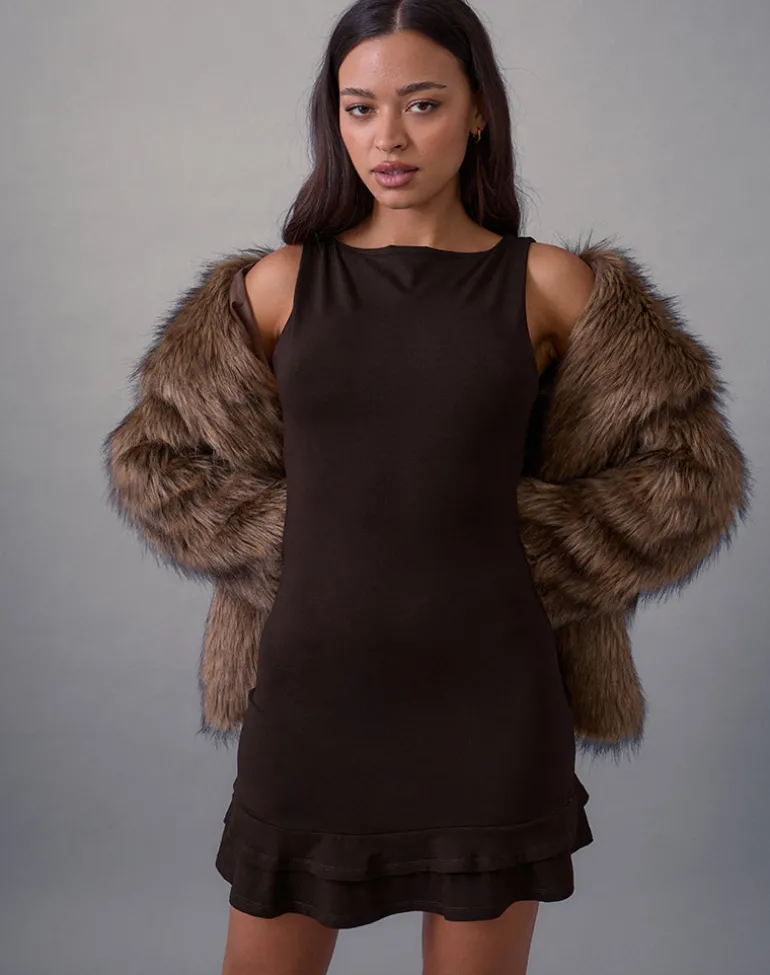 Opaline Backless Mini Dress in Chocolate Brown