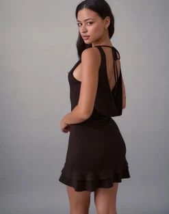Opaline Backless Mini Dress in Chocolate Brown