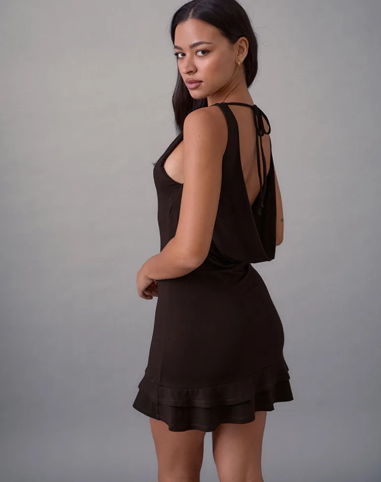 Opaline Backless Mini Dress in Chocolate Brown