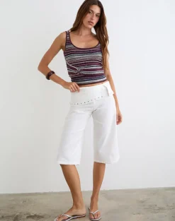 Oren Capri Trouser in Ivory with Studs