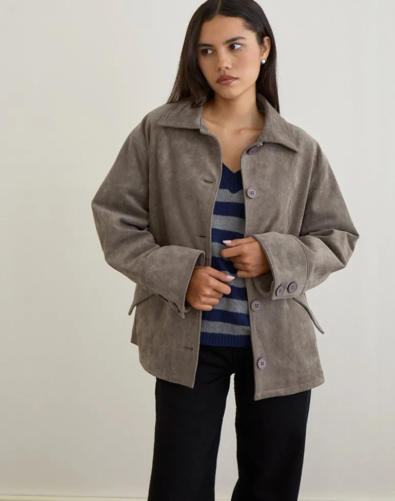 Orson Jacket in Faux Suede Olive Grey
