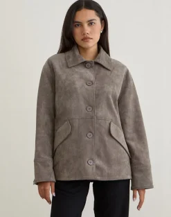 Orson Jacket in Faux Suede Olive Grey