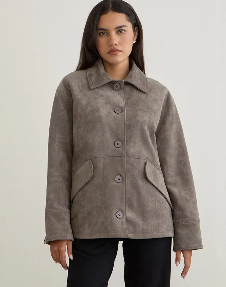 Orson Jacket in Faux Suede Olive Grey