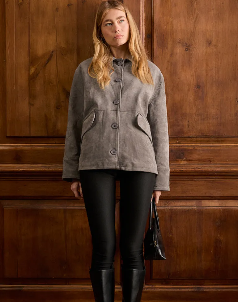 Orson Jacket in Faux Suede Olive Grey