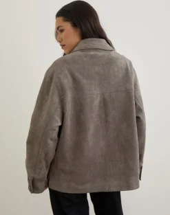 Orson Jacket in Faux Suede Olive Grey