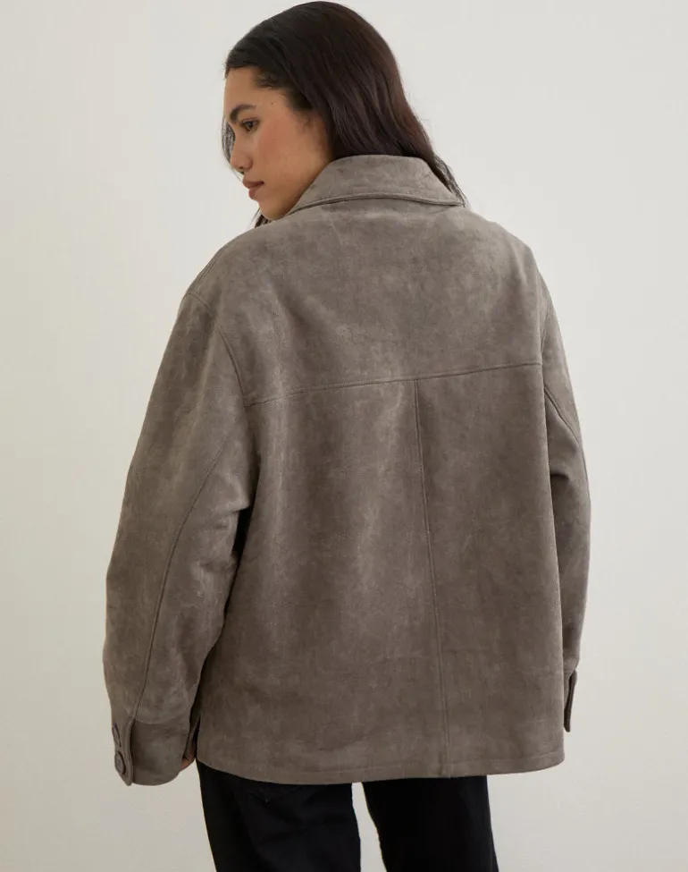 Orson Jacket in Faux Suede Olive Grey