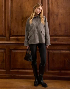 Orson Jacket in Faux Suede Olive Grey
