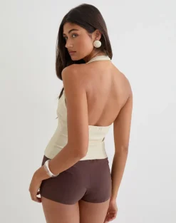 Ortee Halterneck Top in Tailoring Buttercream