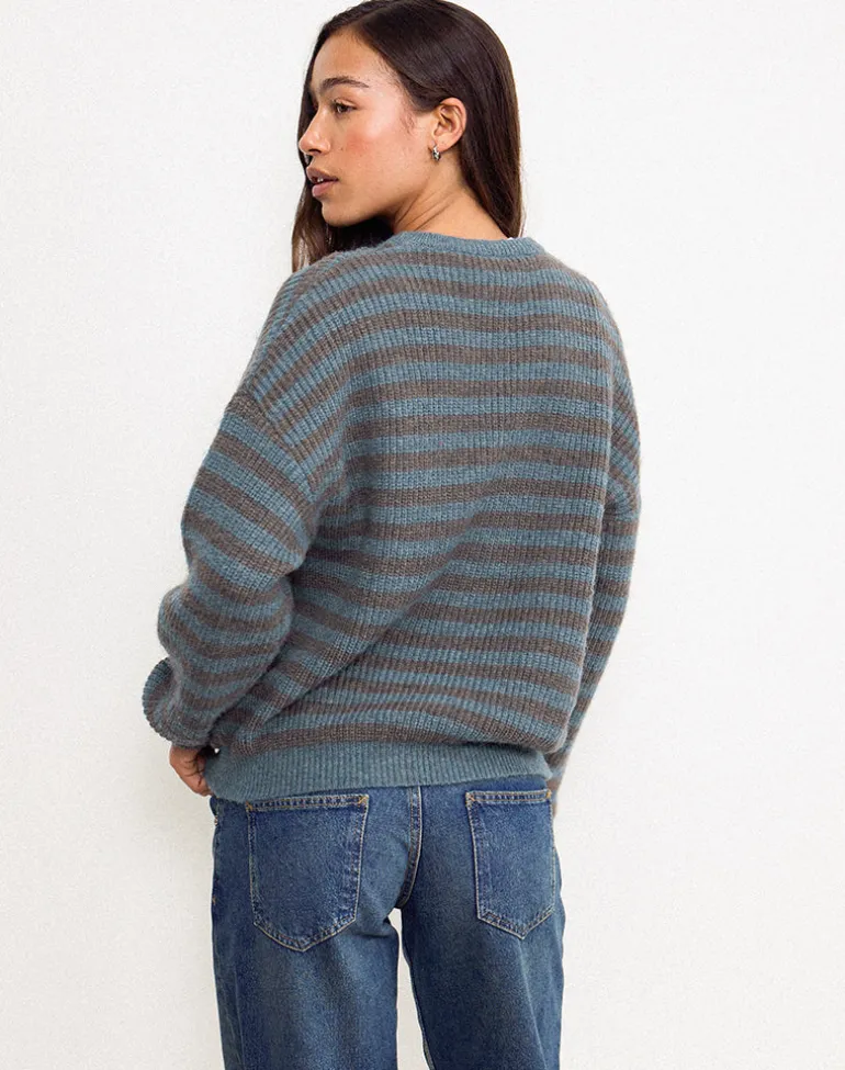 Orvala Knit Jumper in Slate and Brown Stripe