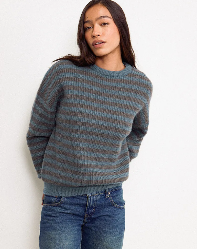 Orvala Knit Jumper in Slate and Brown Stripe