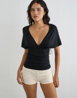 Osari Plunge Batwing Top in Jersey Black