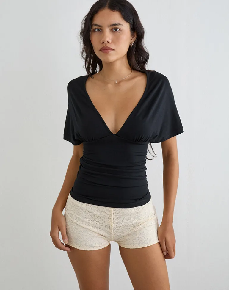 Osari Plunge Batwing Top in Jersey Black