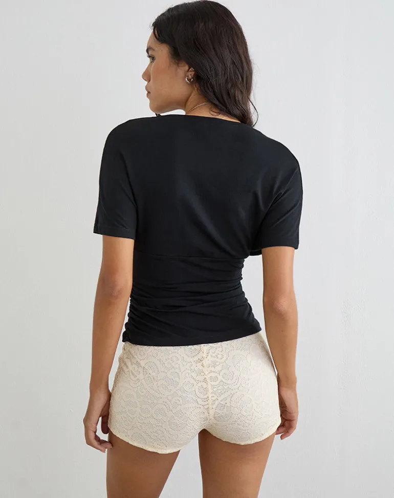 Osari Plunge Batwing Top in Jersey Black