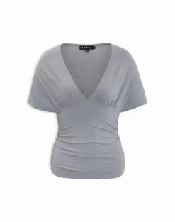 Osari Plunge Batwing Top in Jersey Grey