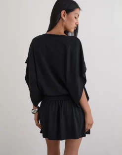 Osiri Batwing Plunge Mini Dress in Jersey Black
