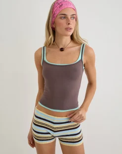 Oslyn Top in Coffee Quartz and Aqua Combination