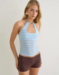 Ottilia Cut Out Top in Textured Mesh Blue