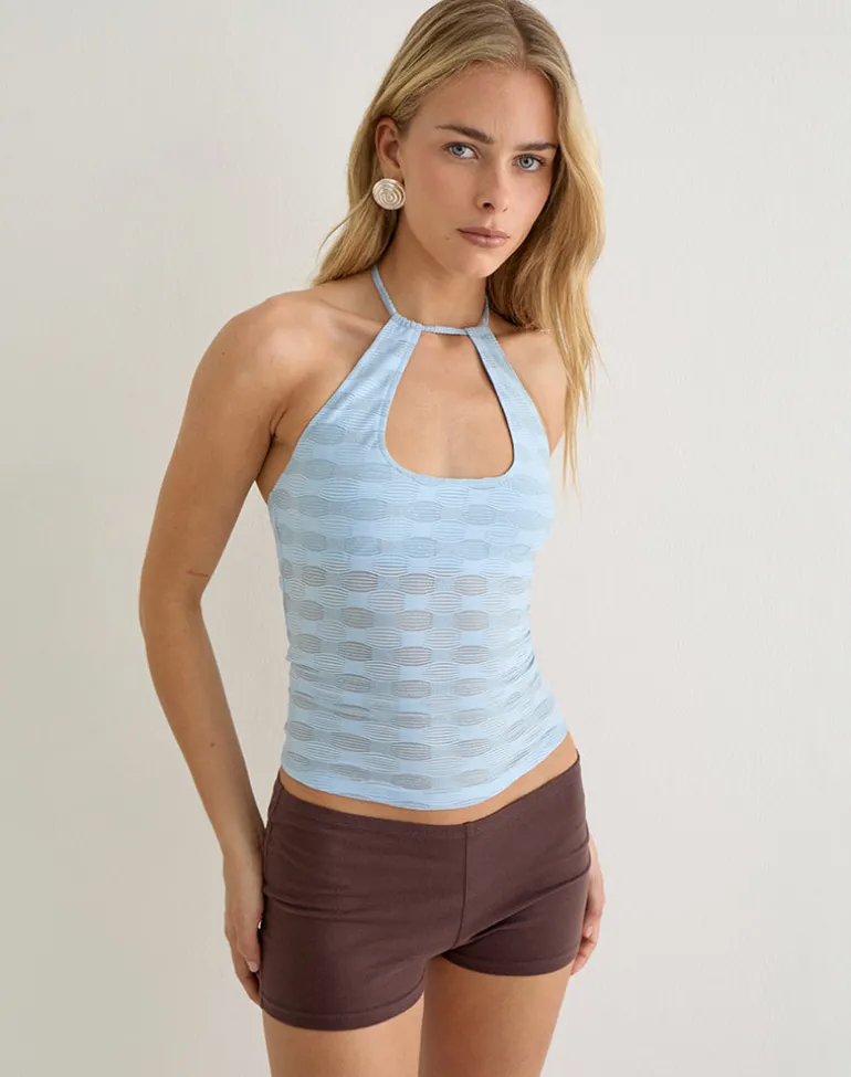 Ottilia Cut Out Top in Textured Mesh Blue