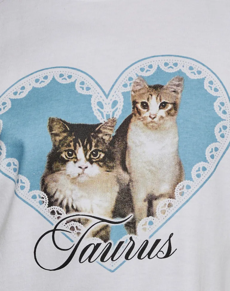 Oversize Basic Tee in White with Taurus Motel Pet Print