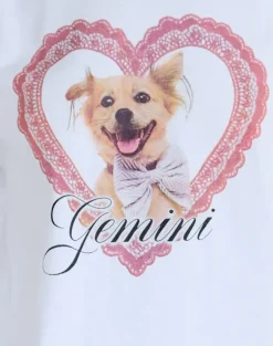 Oversize Basic Tee in White with Gemini Motel Pet Print