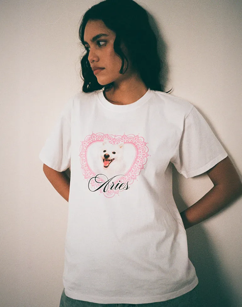 Oversize Basic Tee in White with Aries Motel Pet Print