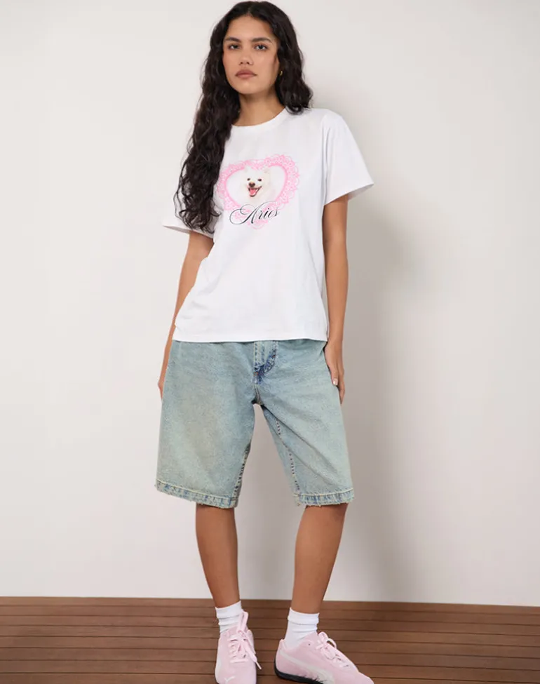 Oversize Basic Tee in White with Aries Motel Pet Print