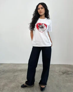 Oversized Basic Tee in White with Pisces Motel Pet