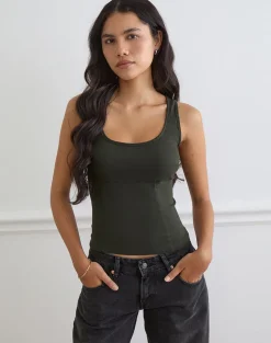 Ovia Scoop Corset Top in Tailoring Dark Khaki