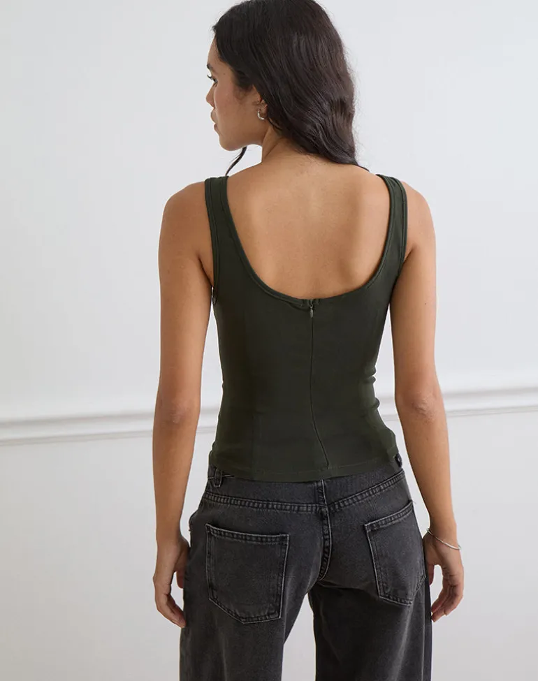 Ovia Scoop Corset Top in Tailoring Dark Khaki