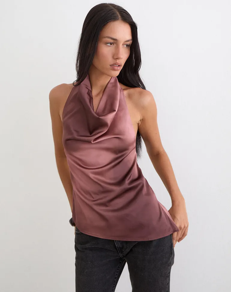 Palawa Asymmetrical Hem Top in Watercolour Maroon