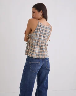 Palsi Loose Sleeveless Top in Pastel Blue Tartan