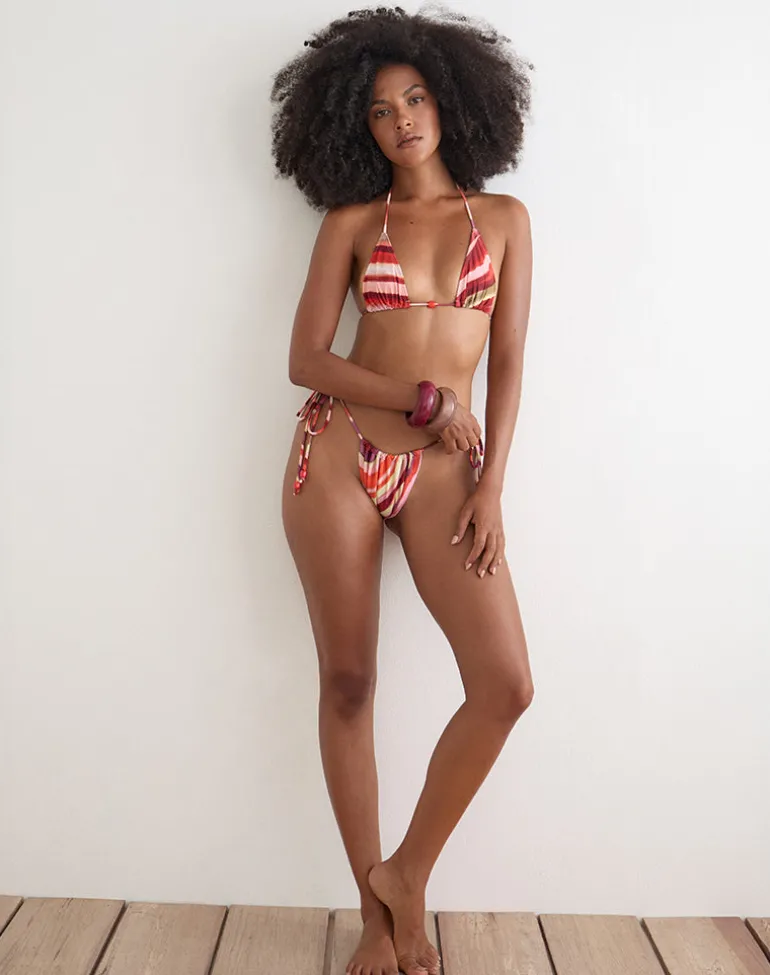 Pami Bikini Top in Wiggle Sunset Pink and Red with Beads