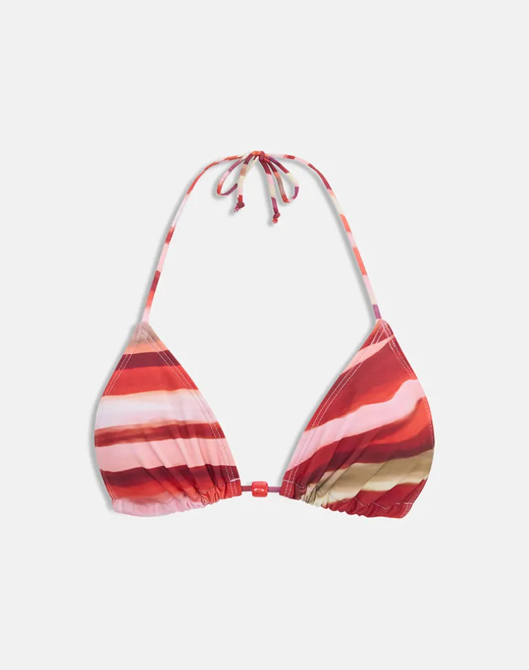 Pami Bikini Top in Wiggle Sunset Pink and Red with Beads