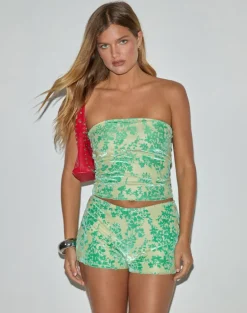 Peggy Bandeau Top in Floral Flock Green and Blue