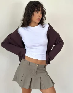 Pegui Mini Pleated Skirt in Cord Brown