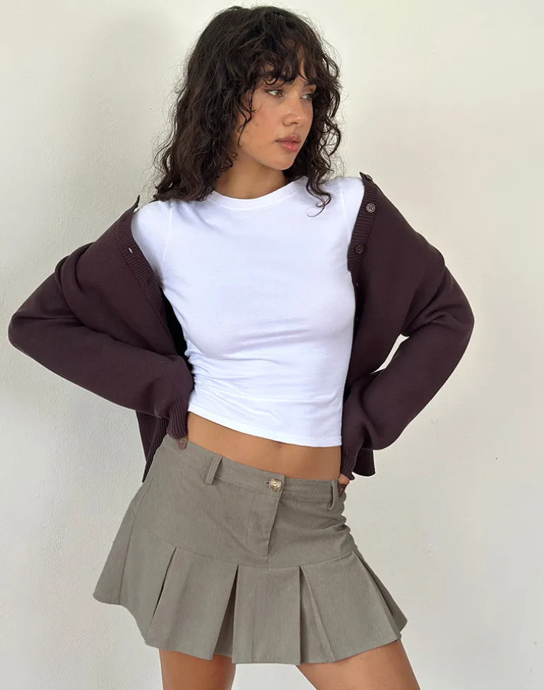 Pegui Mini Pleated Skirt in Cord Brown