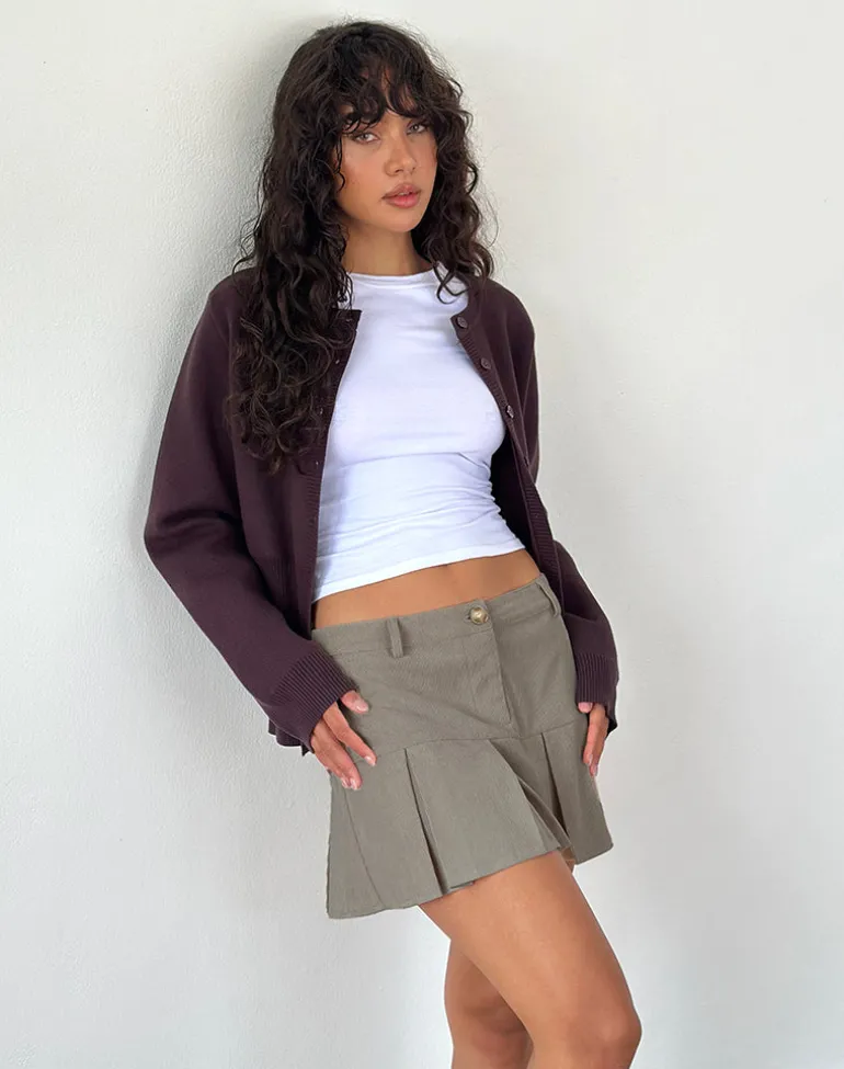 Pegui Mini Pleated Skirt in Cord Brown