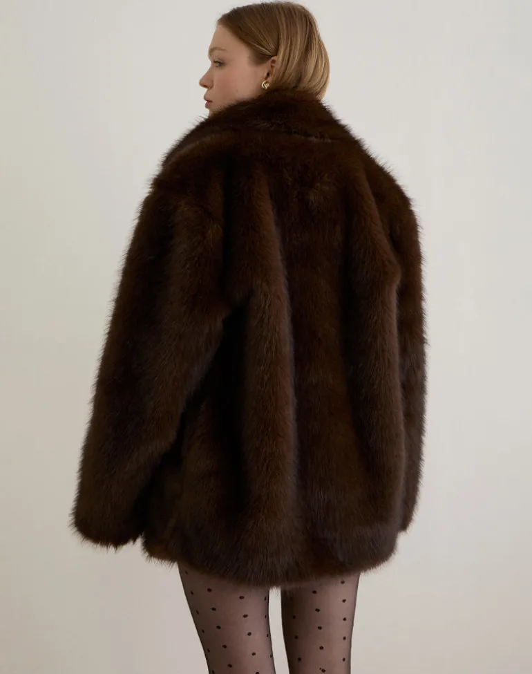 Pepita Jacket in Faux Fur Dark Brown