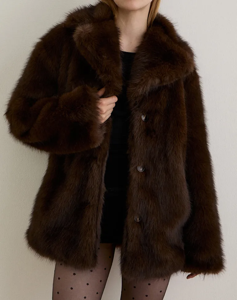 Pepita Jacket in Faux Fur Dark Brown