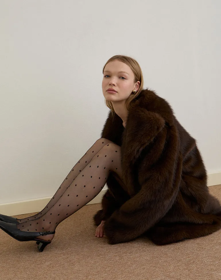Pepita Jacket in Faux Fur Dark Brown