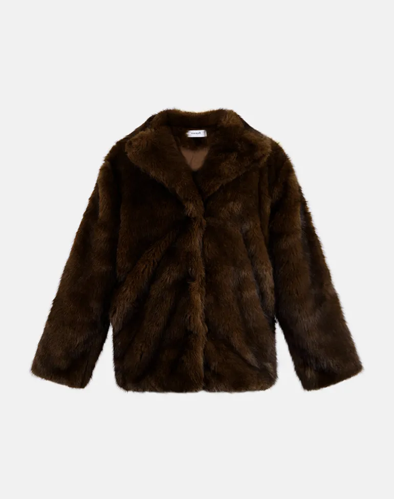 Pepita Jacket in Faux Fur Dark Brown