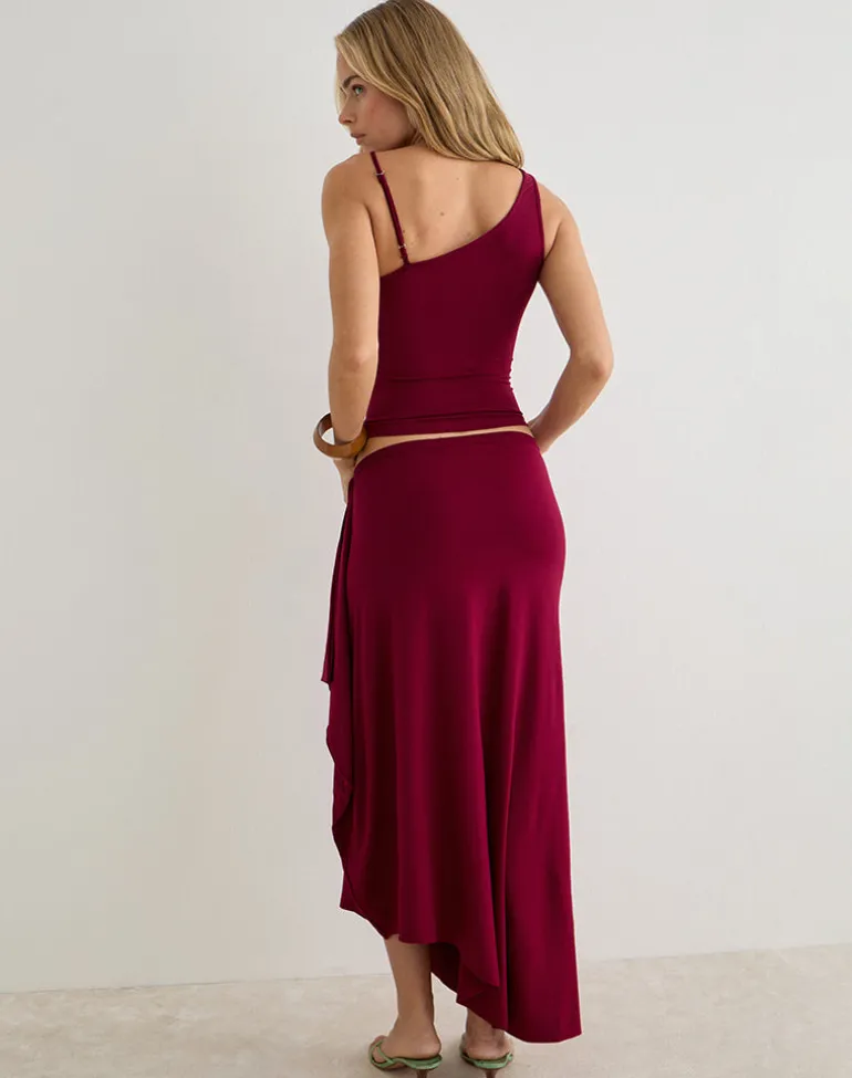 Phemia Maxi Skirt with Beads in Jersey Burgundy