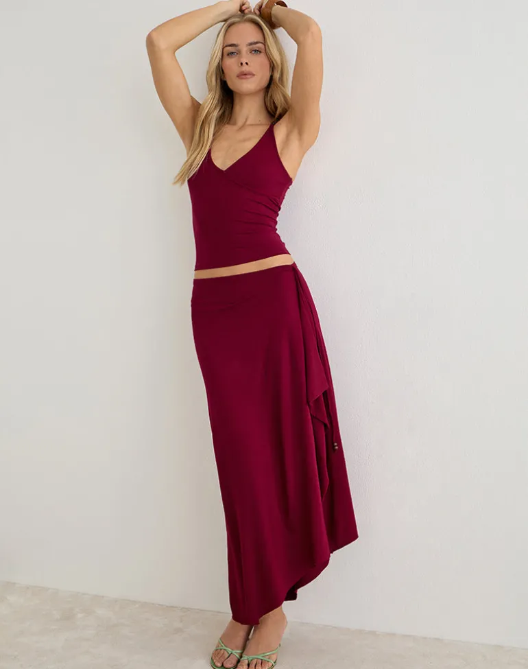 Phemia Maxi Skirt with Beads in Jersey Burgundy