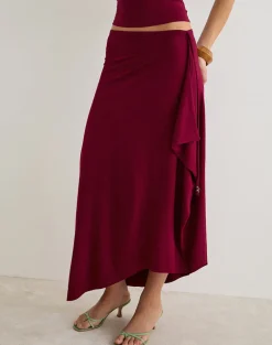 Phemia Maxi Skirt with Beads in Jersey Burgundy