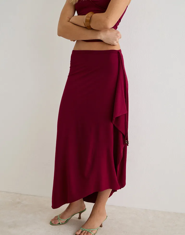 Phemia Maxi Skirt with Beads in Jersey Burgundy