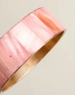 Pink Resin and Brass Bracelet
