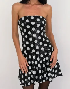 Pipo Mini Dress in Polka Sequin Monochrome