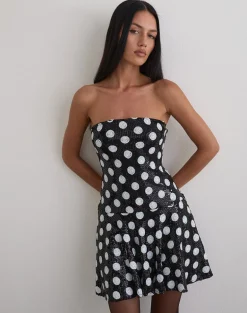 Pipo Mini Dress in Polka Sequin Monochrome