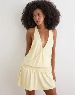 Pippa Plunge Wrap Mini Dress in Lemon
