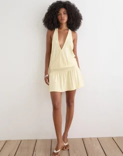 Pippa Plunge Wrap Mini Dress in Lemon